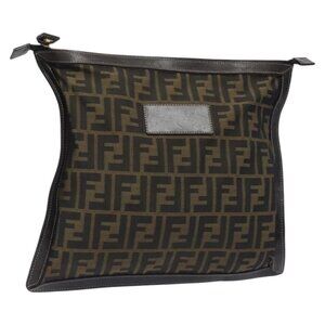 FENDI Zucca Canvas Pouch Black Brown Auth ep9276